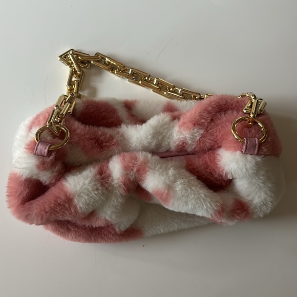 pink and white plush cow print bag - Picture 2 of 5